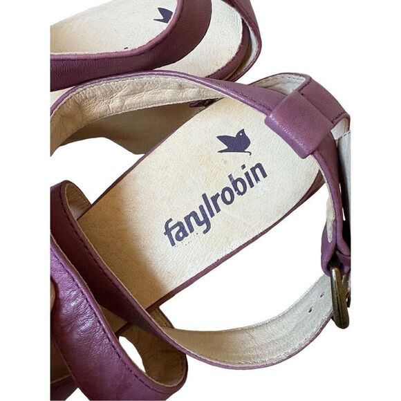 Farylrobin Anthropologie Chunky Wooden Heel Sandals size 9 Purple Leather - Picture 9 of 12